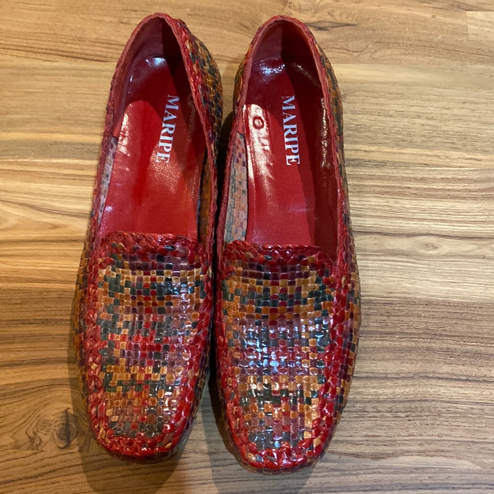 Maripe Colorful Braided Leather Loafers in Autumn Colours Size 39.5